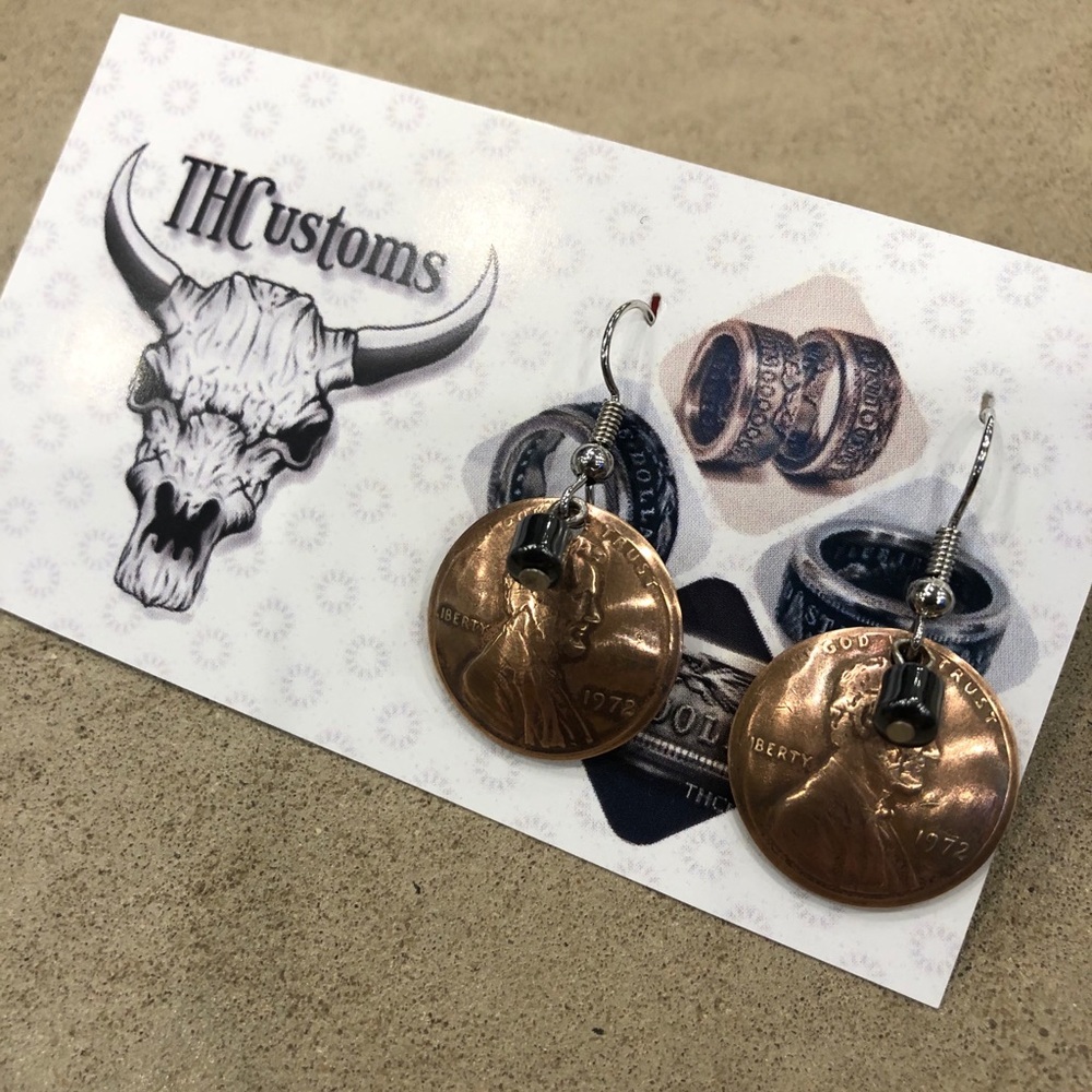 Custom made, domed coin earrings with charms - Picture 5 of 6